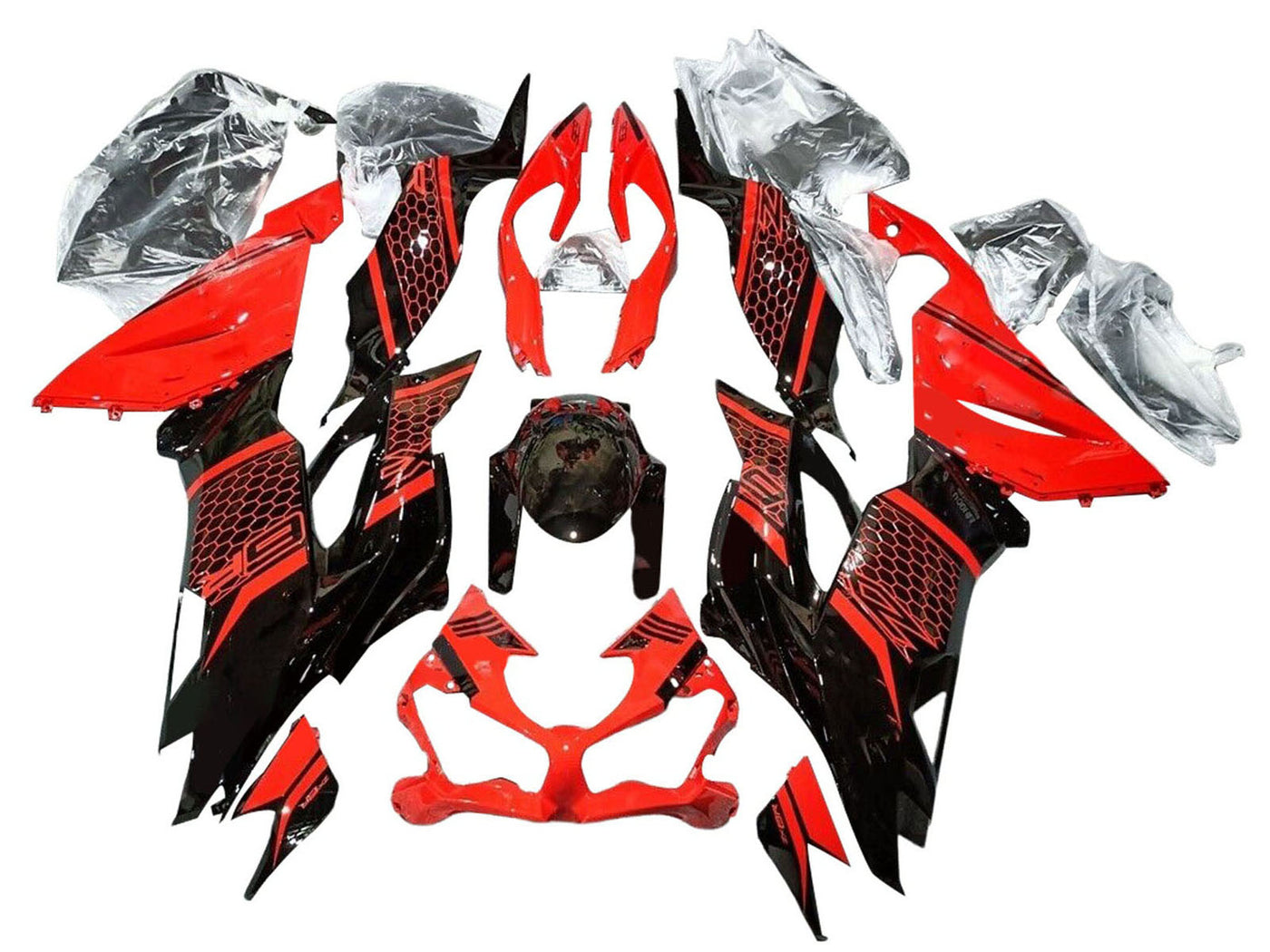 2019-2022 Glossy Black Red Kawasaki ZX6R Fairing Kit