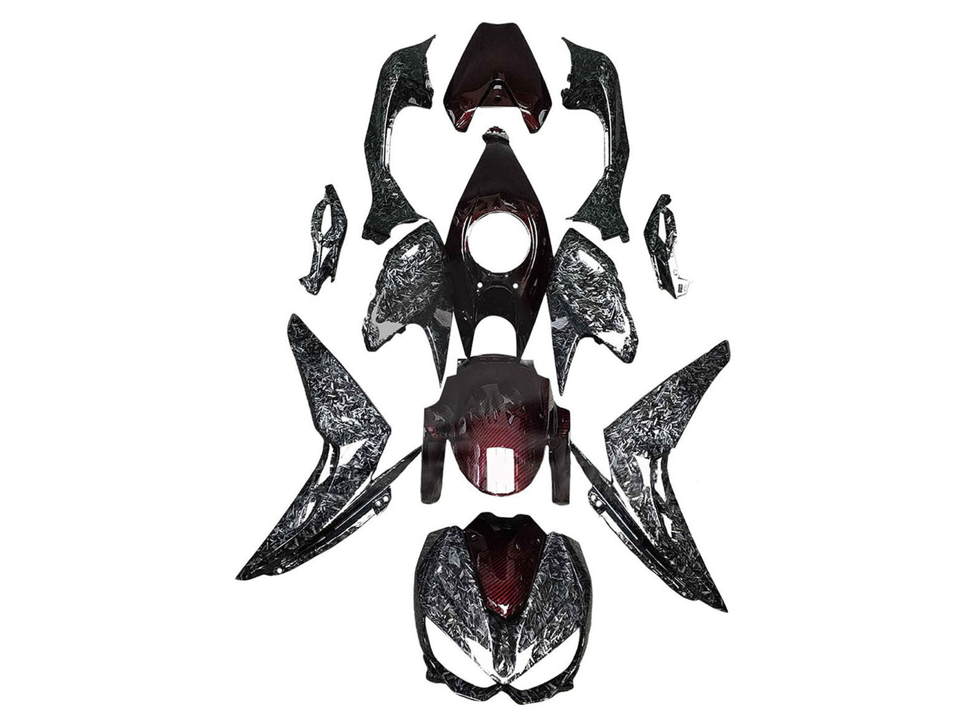 2014-2019 Black Red Forged Carbon Fiber Kawasaki Z1000 Fairing Kit