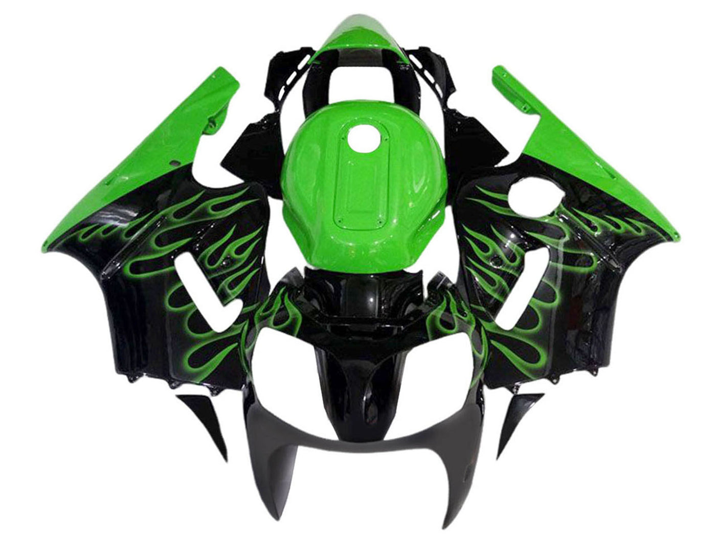 2000-2001 Glossy Black Green Flame Kawasaki ZX12R Fairing Kit