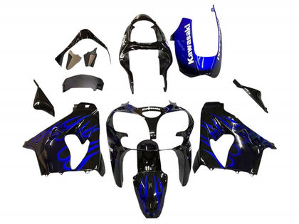 2000-2001 Kawasaki ZX-9R Black with Blue Flame Fairing Kit