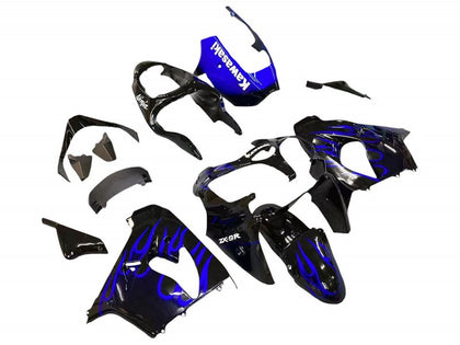 2000-2001 Kawasaki ZX-9R Black with Blue Flame Fairing Kit