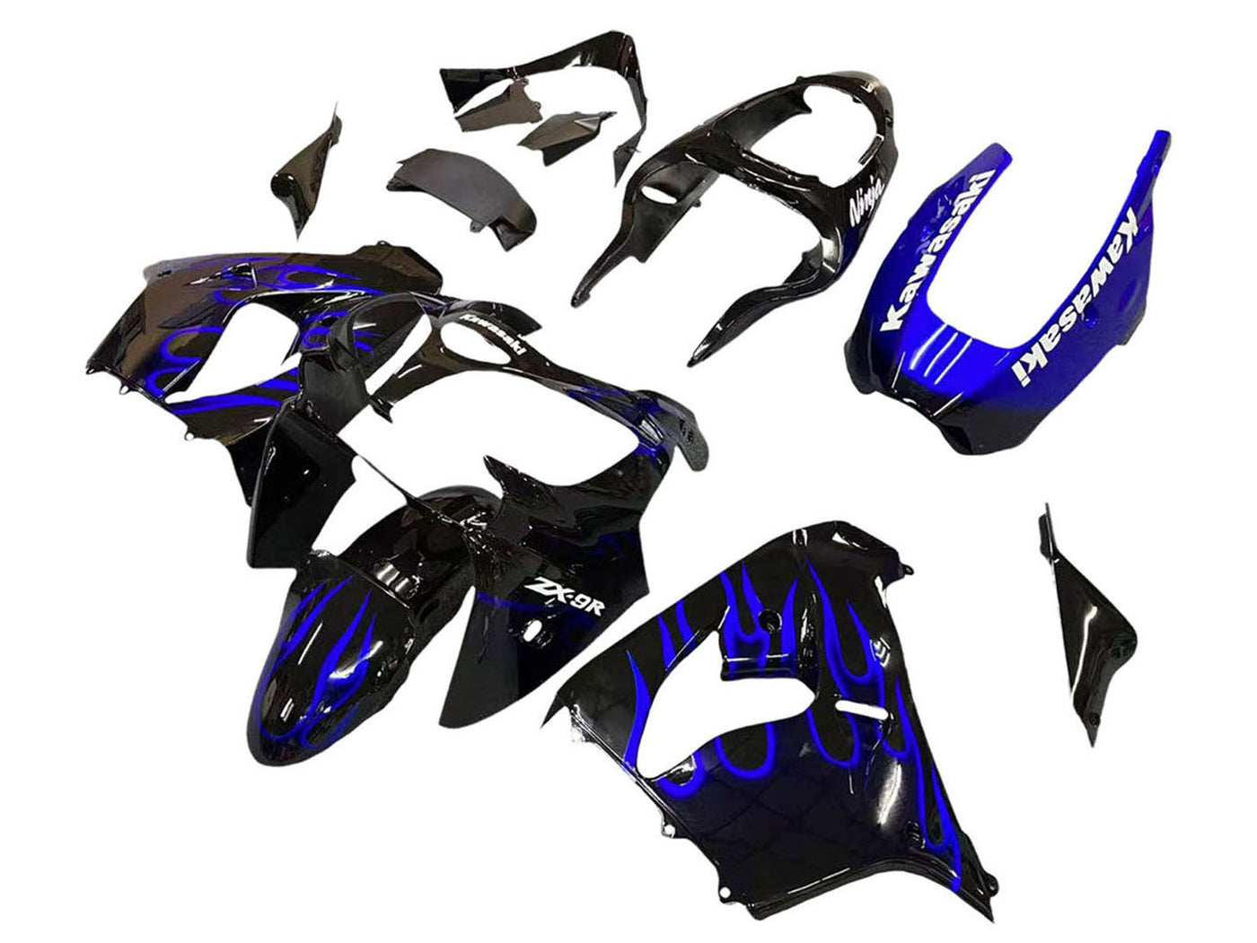 2000-2001 Black With Blue Flame Kawasaki ZX9R Fairing Kit