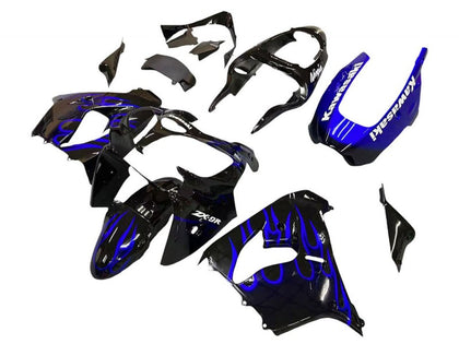 2000-2001 Kawasaki ZX-9R Black with Blue Flame Fairing Kit