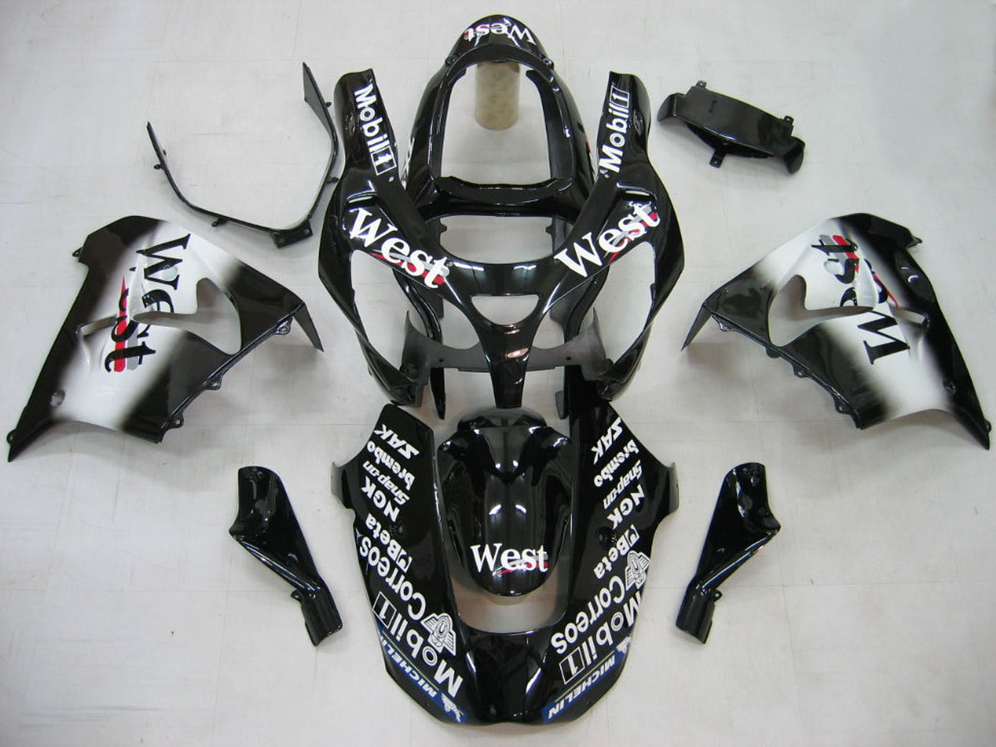 2000-2001 Black White West Kawasaki ZX9R Fairing Kit