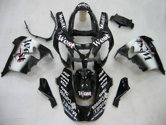 2000-2001 Black White West Kawasaki ZX9R Fairing Kit