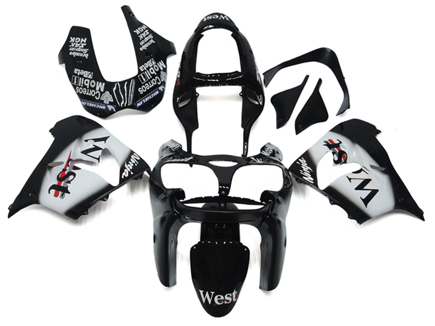 2002-2003 Glossy Black Kawasaki ZX9R Fairing Kit