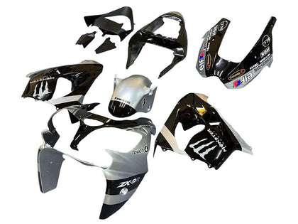 2002-2003 Kawasaki ZX-9R Black Silver Monster Elf Fairing Kit