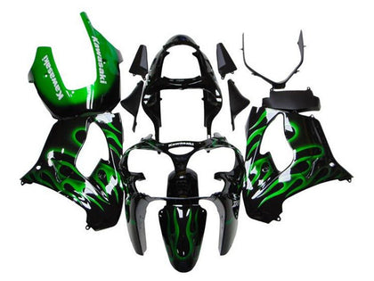2000-2001 Kawasaki ZX-9R Black White with Green Flame Fairing Kit