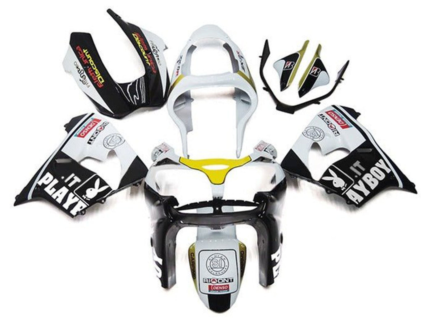 2002-2003 White Black Playboy Kawasaki ZX9R Fairing Kit