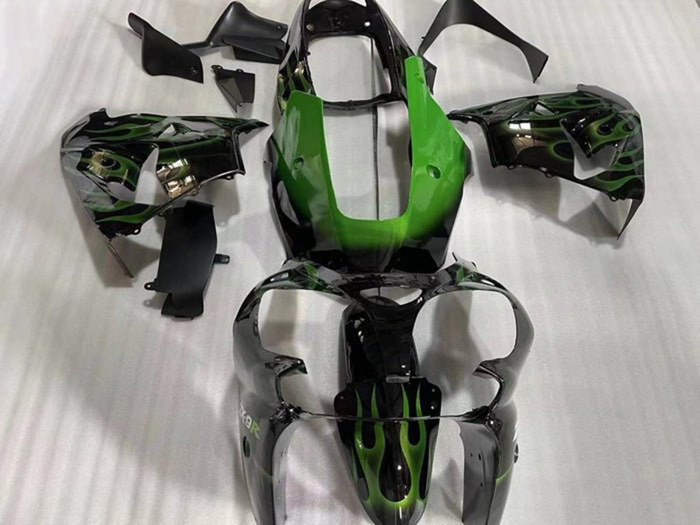 2002-2003 Black Green Flame Kawasaki ZX9R Fairing Kit