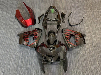 2002-2003 Kawasaki ZX-9R Black Red Flame Fairing Kit