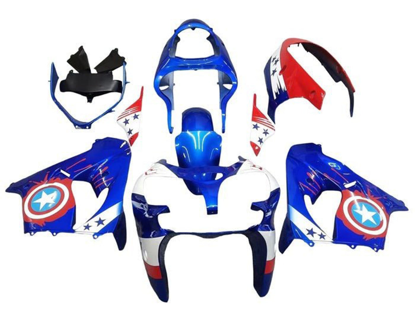 2002-2003 Blue Captain America Kawasaki ZX9R Fairing Kit