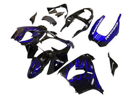 2002-2003 Kawasaki ZX-9R Black White with Blue Flame Fairing Kit