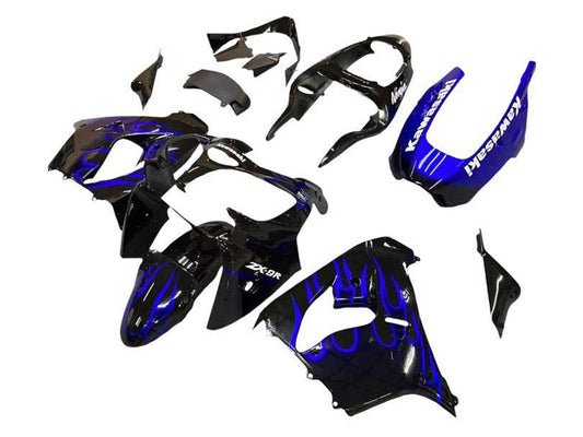2002-2003 Black White With Blue Flame Kawasaki ZX9R Fairing Kit