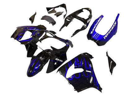 2002-2003 Kawasaki ZX-9R Black White with Blue Flame Fairing Kit