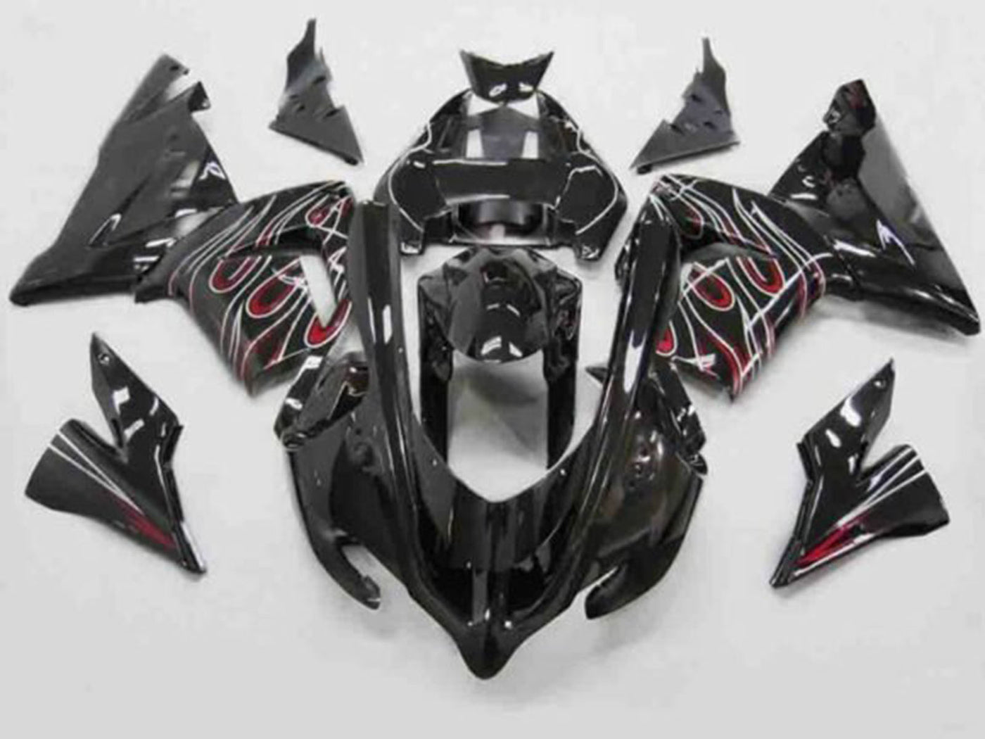 2004-2005 Black Red White Flame Kawasaki ZX10R Fairing Kit