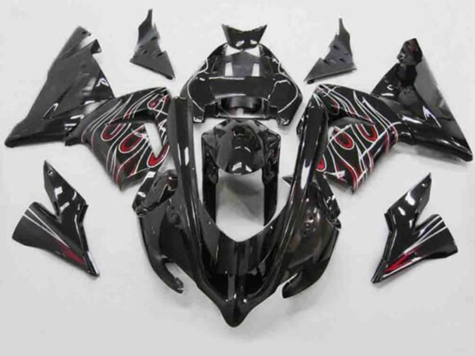 2004-2005 Black Red White Flame Kawasaki ZX10R Fairing Kit