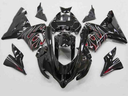 2004-2005 Kawasaki ZX-10R Black Red White Flame Fairing Kit