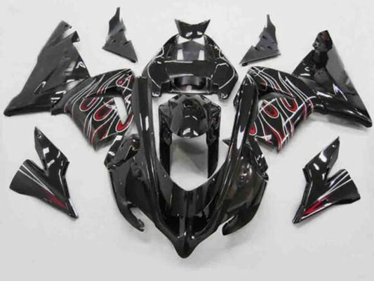 2004-2005 Black Red White Flame Kawasaki ZX10R Fairing Kit