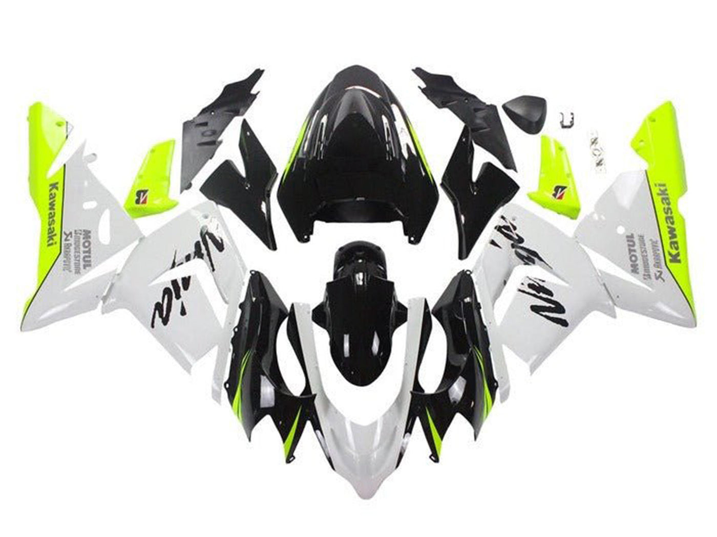 2004-2005 White Black Neon Yellow Kawasaki ZX10R Fairing Kit