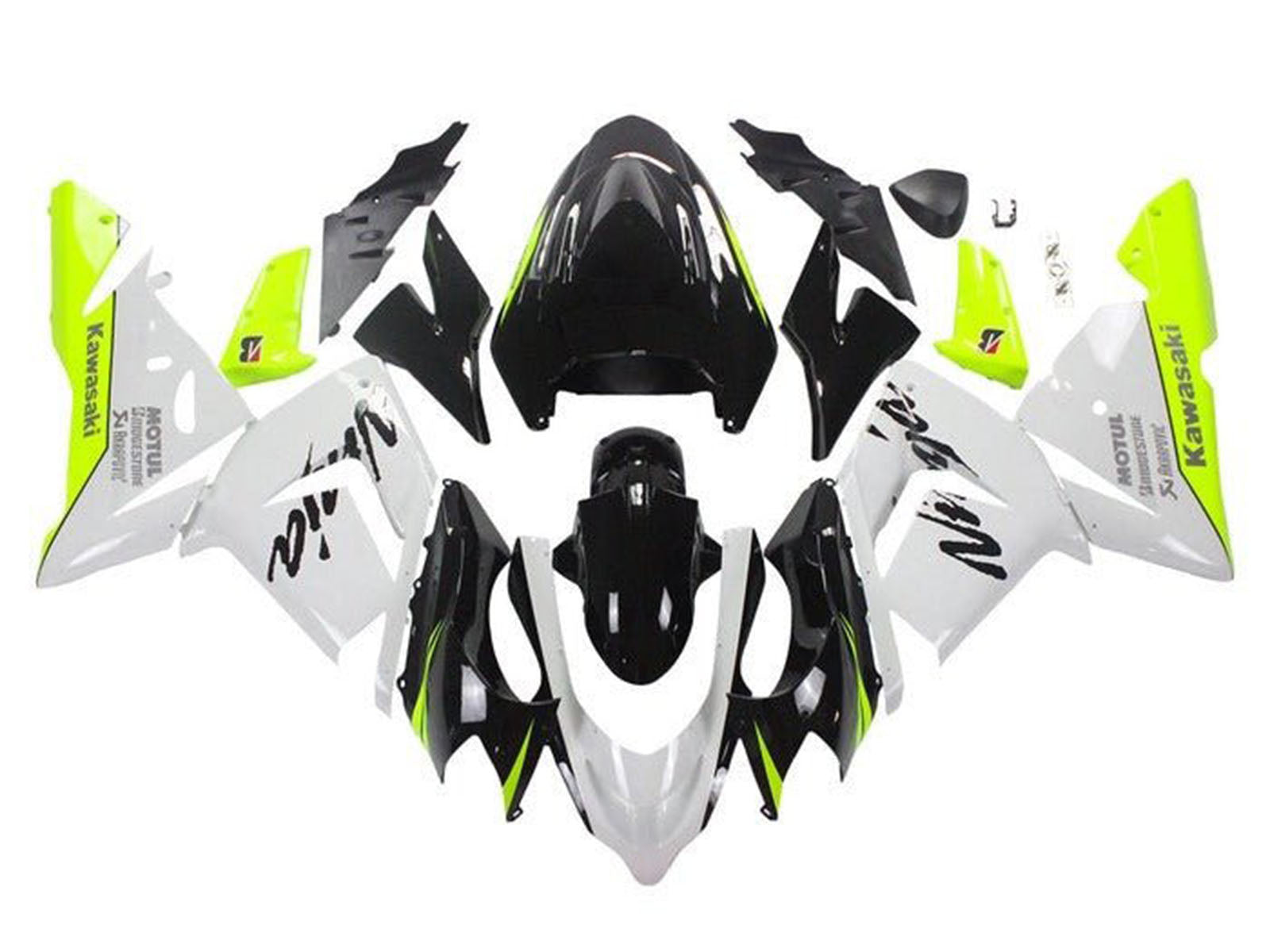 2004-2005 White Black Neon Yellow Kawasaki ZX10R Fairing Kit