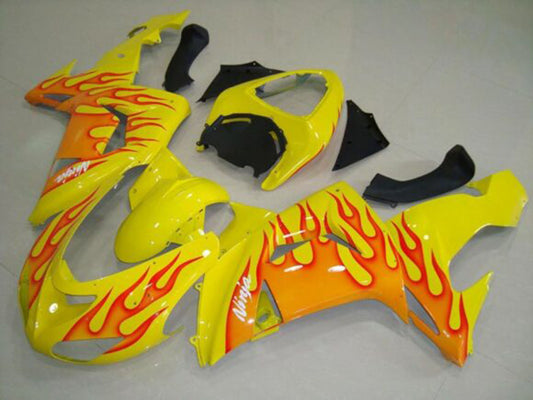 2006-2007 Yellow Orange Flame Kawasaki ZX10R Fairing Kit