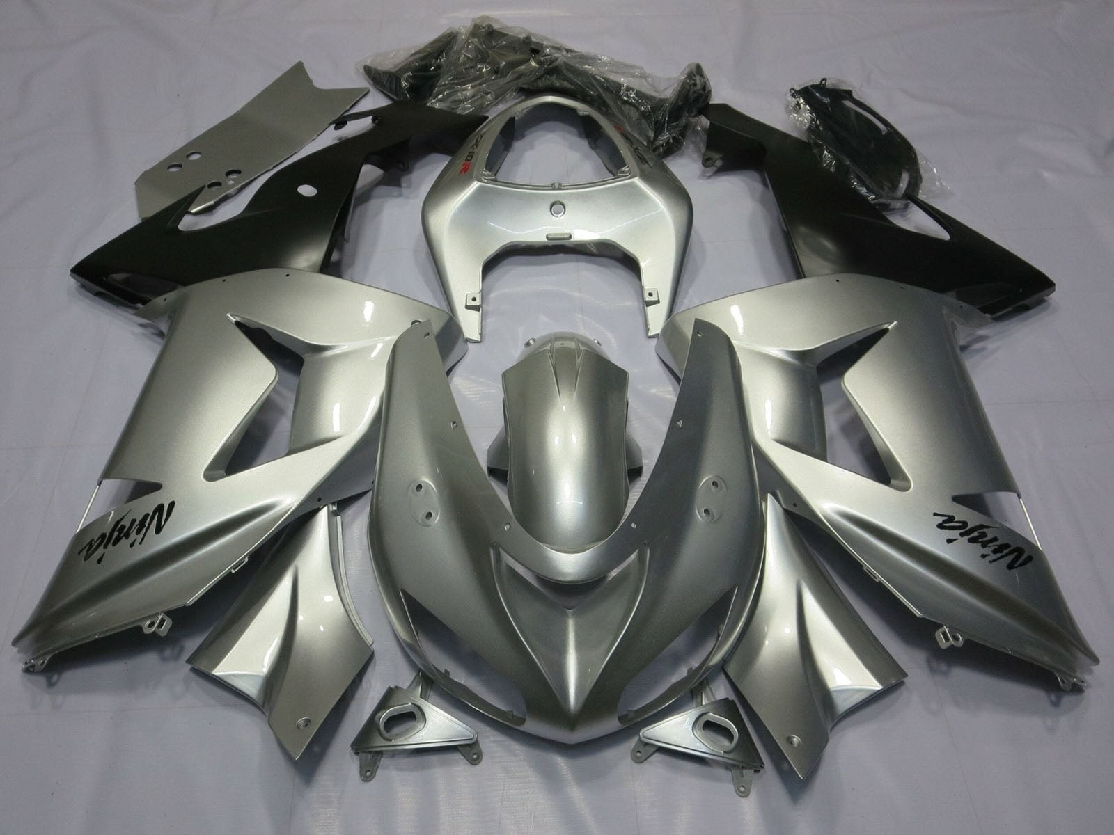 2006-2007 Silver Matte Black Kawasaki ZX10R Fairing Kit