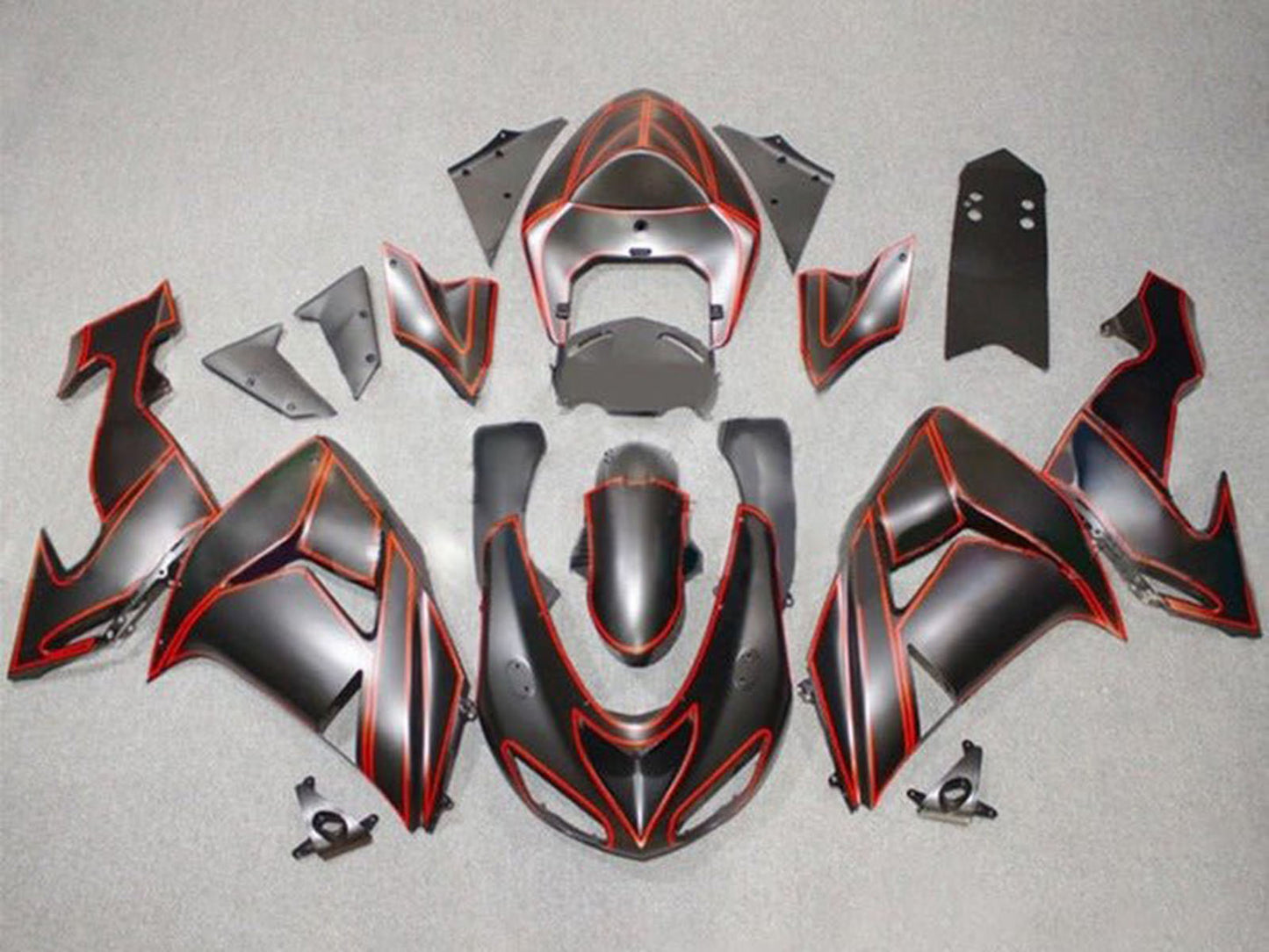 2006-2007 Matte Black Red Pinstripe Kawasaki ZX10R Fairing Kit