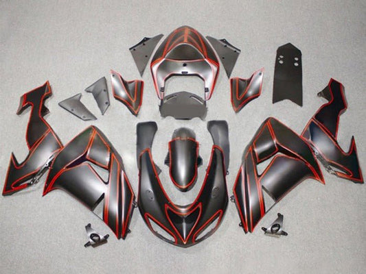 2006-2007 Matte Black Red Pinstripe Kawasaki ZX10R Fairing Kit