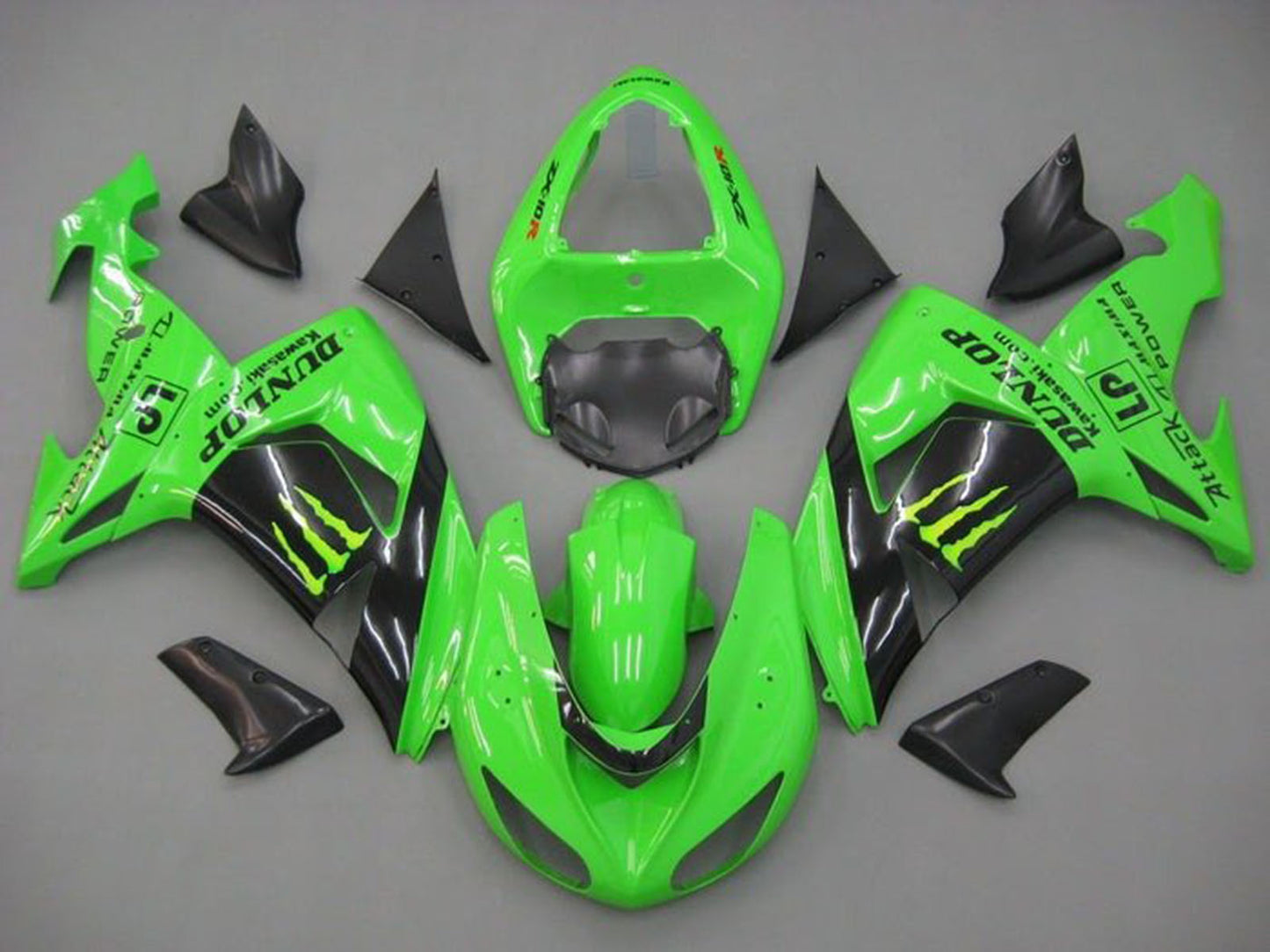 2006-2007 Green Black Monster Dunlop Kawasaki ZX10R Fairing Kit