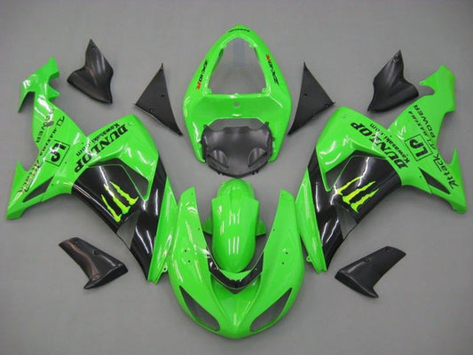 2006-2007 Green Black Monster Dunlop Kawasaki ZX10R Fairing Kit