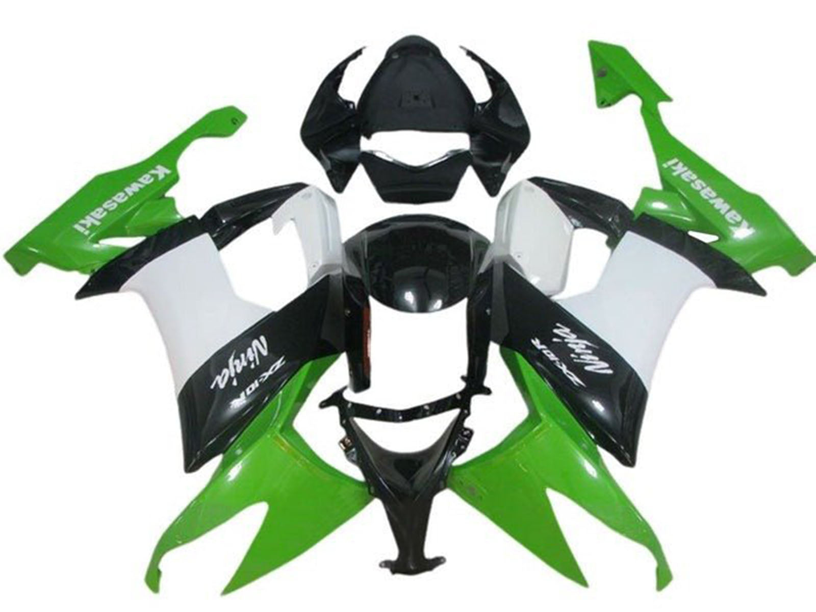 2008-2010 Black Green White Kawasaki ZX10R Fairing Kit