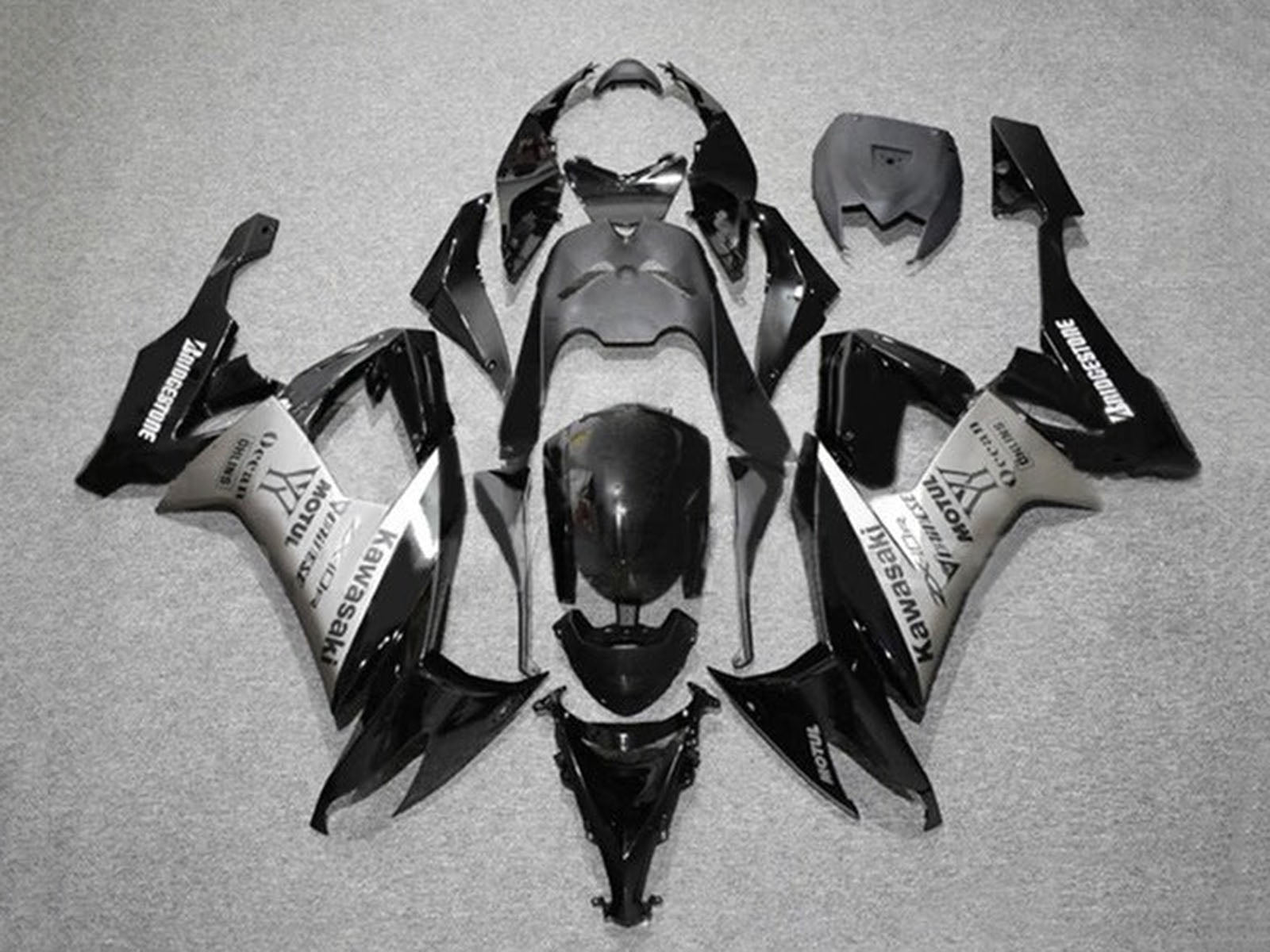 2008-2010 Black Silver Bridgestone Kawasaki ZX10R Fairing Kit