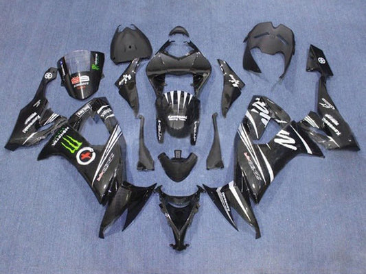 2008-2010 Black White Stripe Kawasaki ZX10R Fairing Kit