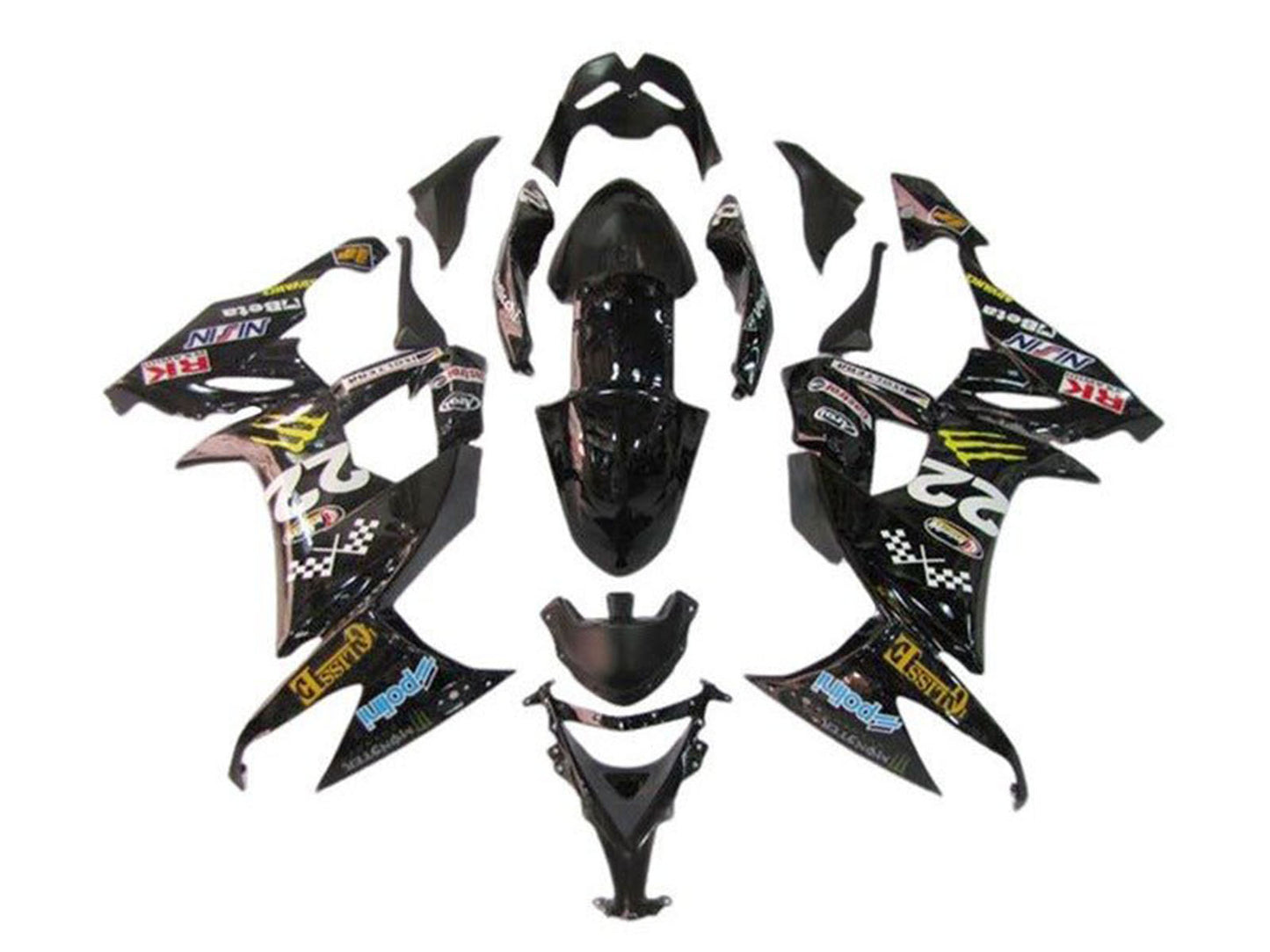 2008-2010 Black Yellow Monster Kawasaki ZX10R Fairing Kit