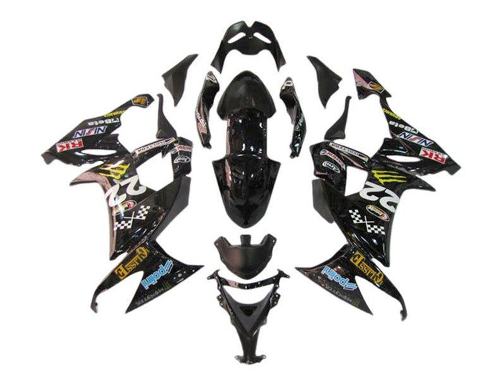 2008-2010 Black Yellow Monster Kawasaki ZX10R Fairing Kit