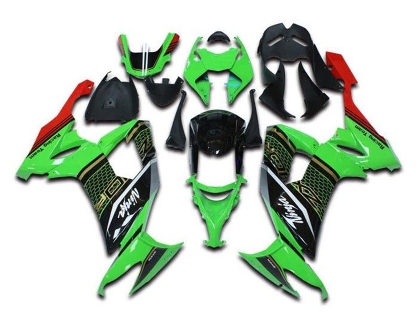2008-2010 Green Black Gold Honeycomb Kawasaki ZX10R Fairing Kit