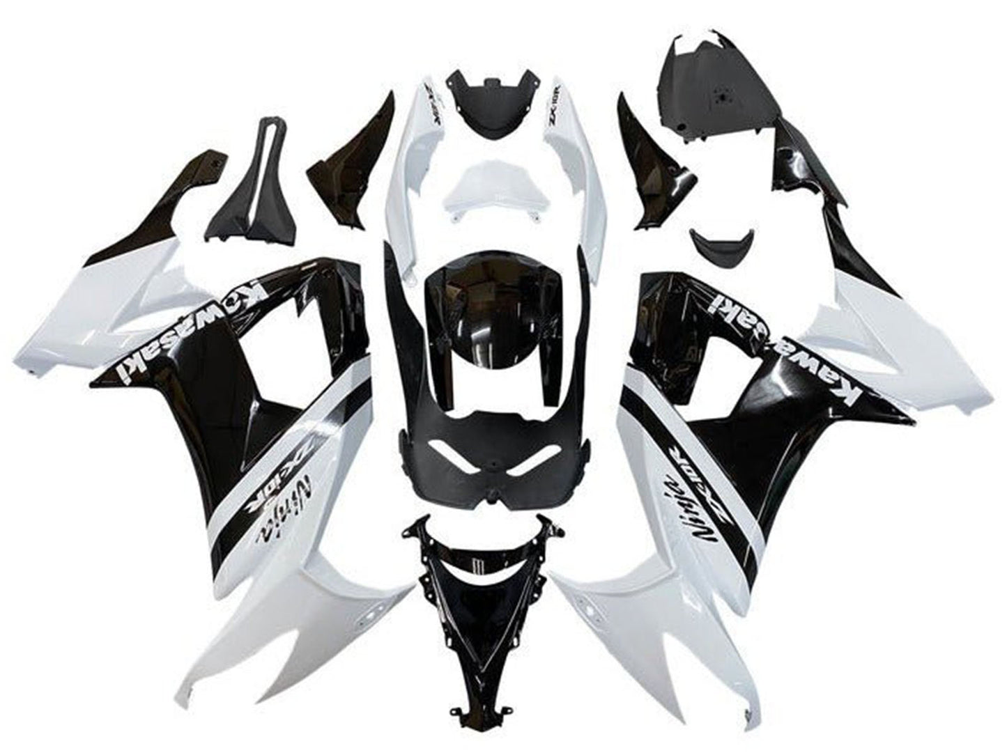2008-2010 White Black Stripe Kawasaki ZX10R Fairing Kit