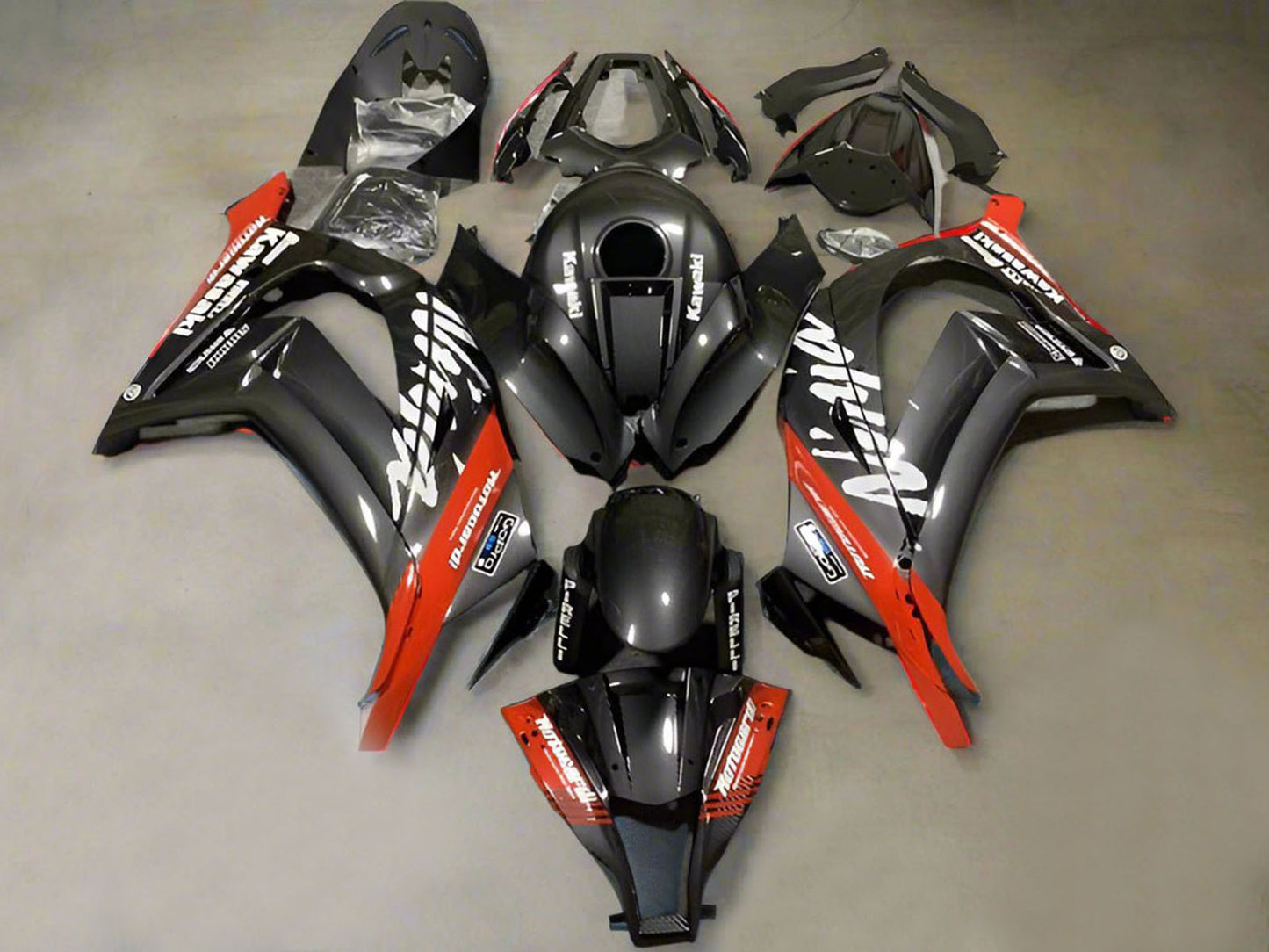 2011-2015 Faux Carbon Fiber Red White Kawasaki ZX10R Fairing Kit