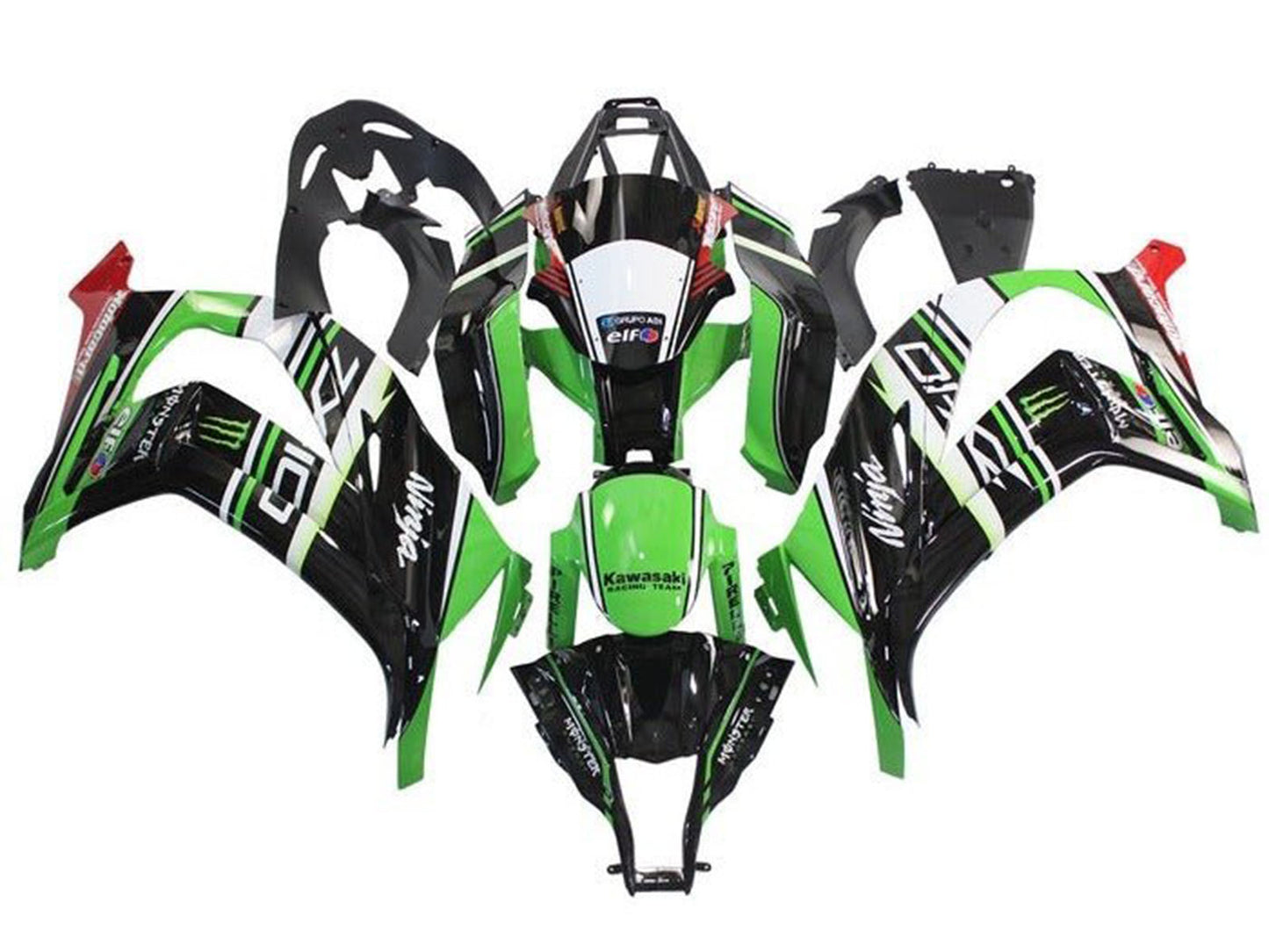 2011-2015 Green Black White Red Stripe Kawasaki ZX10R Fairing Kit