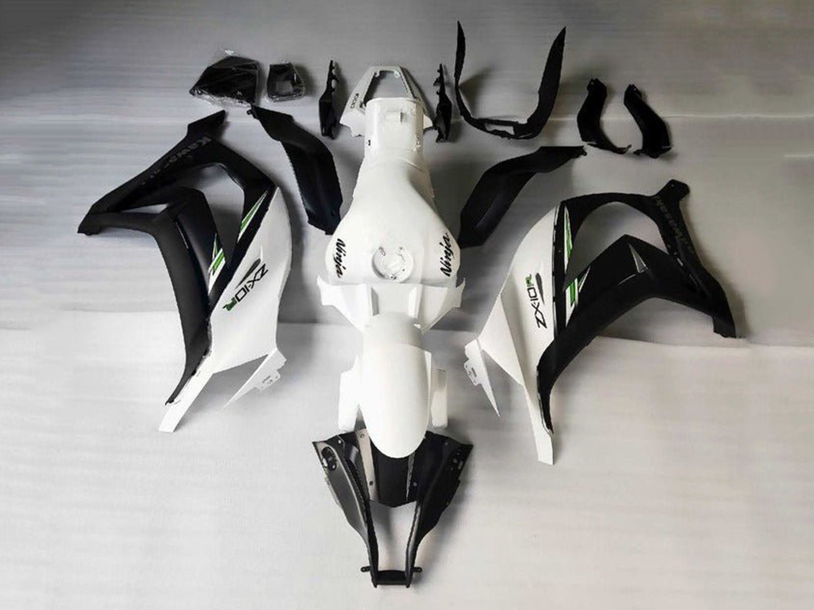 2016-2020 White Black Green Stripe Kawasaki ZX10R Fairing Kit