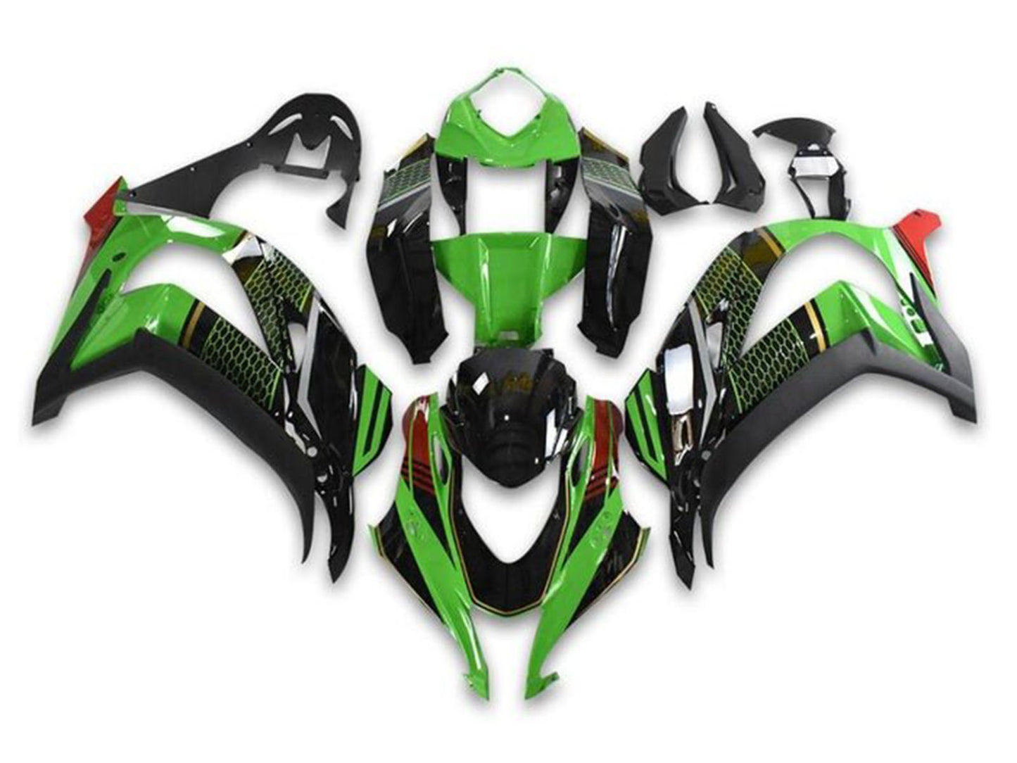 2016-2020 Black Green Honeycomb Kawasaki ZX10R Fairing Kit