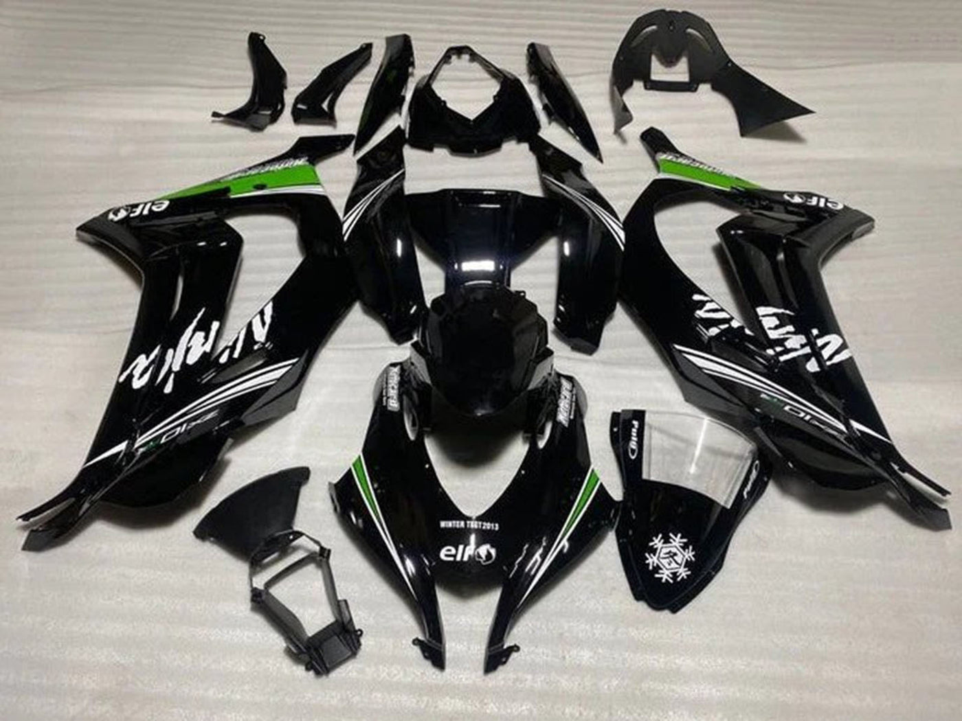2016-2020 Black White Green Stripe Kawasaki ZX10R Fairing Kit