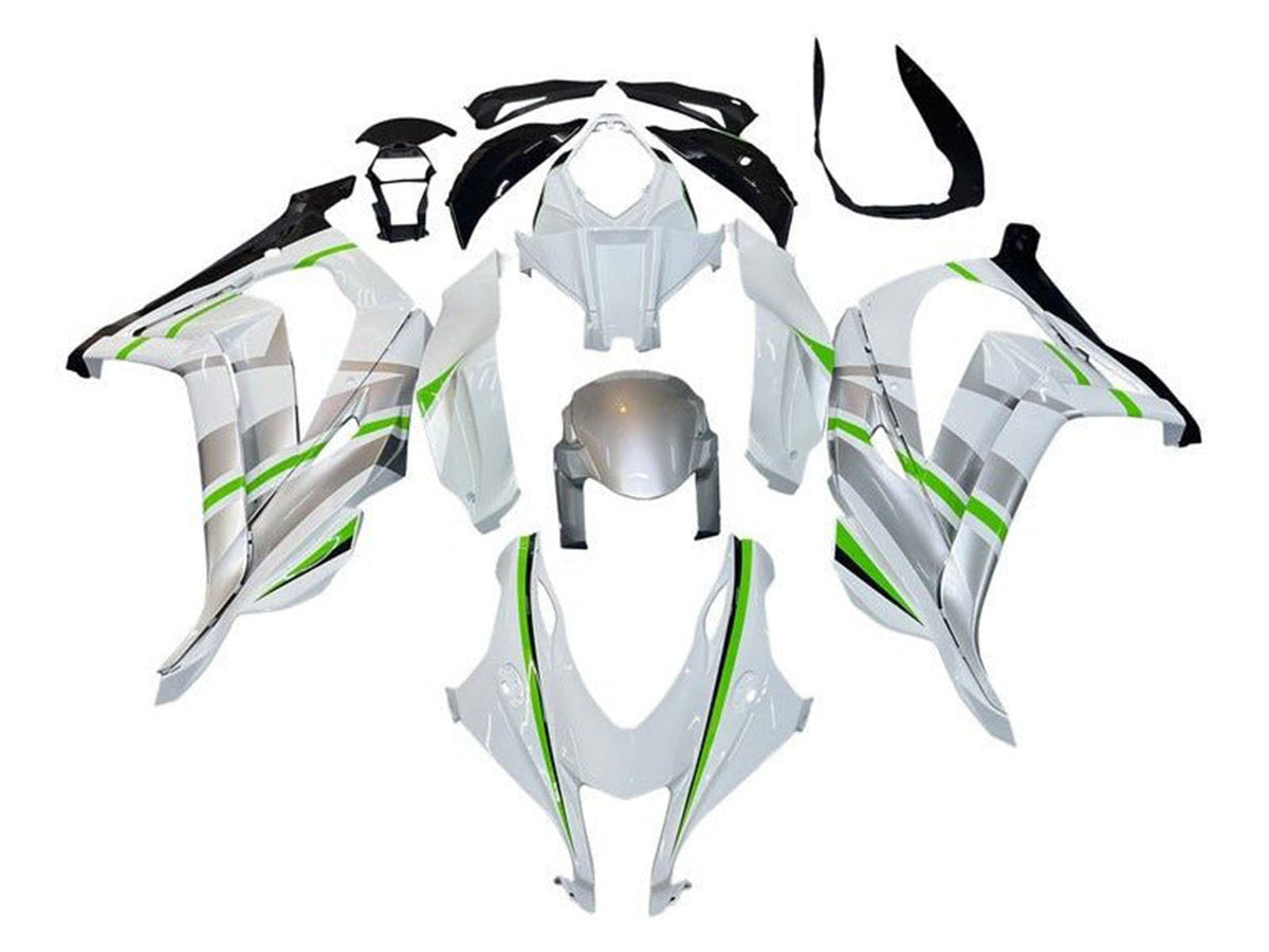 2016-2020 White Silver Green Stripe Kawasaki ZX10R Fairing Kit