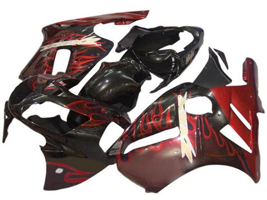 2000-2001 Black Gold With Red Flame Kawasaki ZX12R Fairing Kit