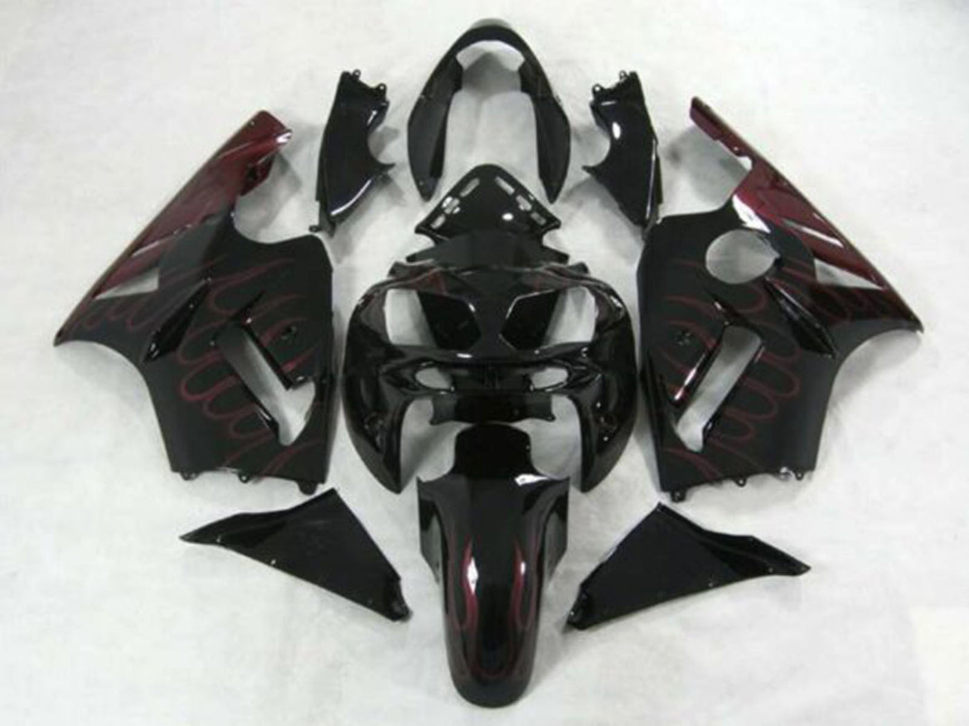 2002-2006 Black Burgundy Flame Kawasaki ZX12R Fairing Kit