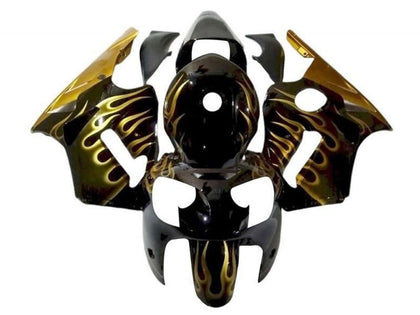 2002-2006 Kawasaki ZX-12R Black Gold Flame Fairing Kit
