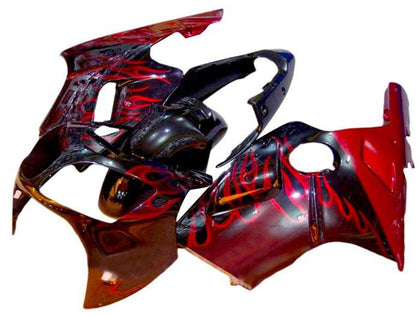 2002-2006 Kawasaki ZX-12R Black Dark Red Flame Fairing Kit