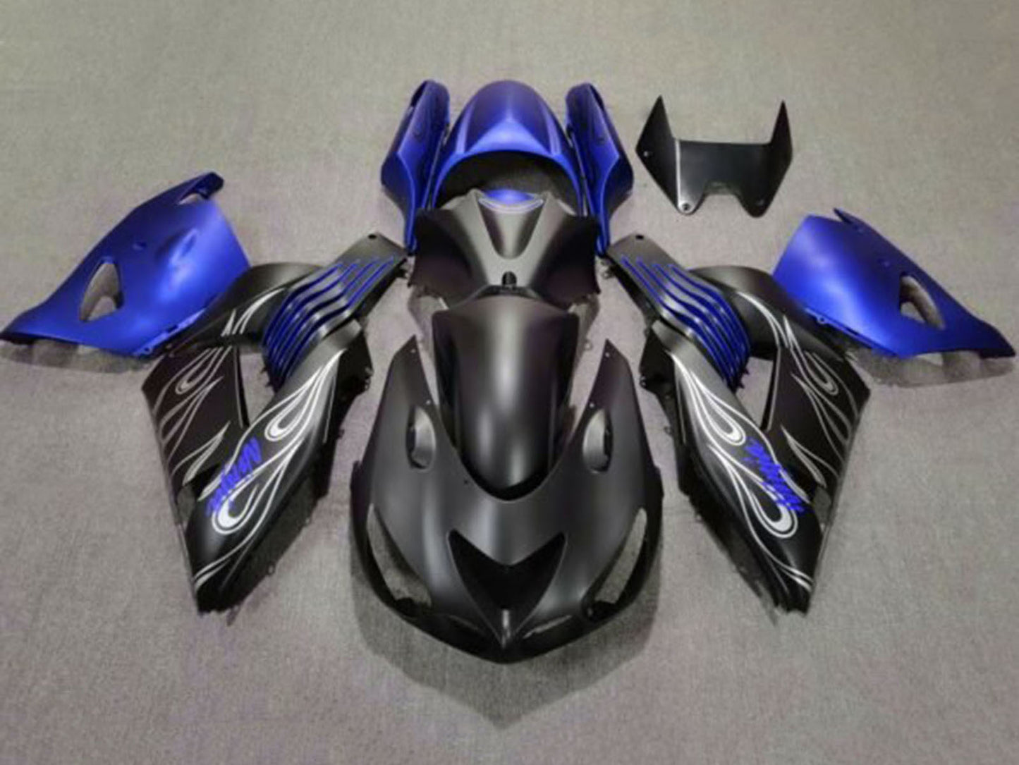 2006-2011 Matte Black Blue Silver Flame Kawasaki Ninja ZX14R ZZR1400 Fairing Kit