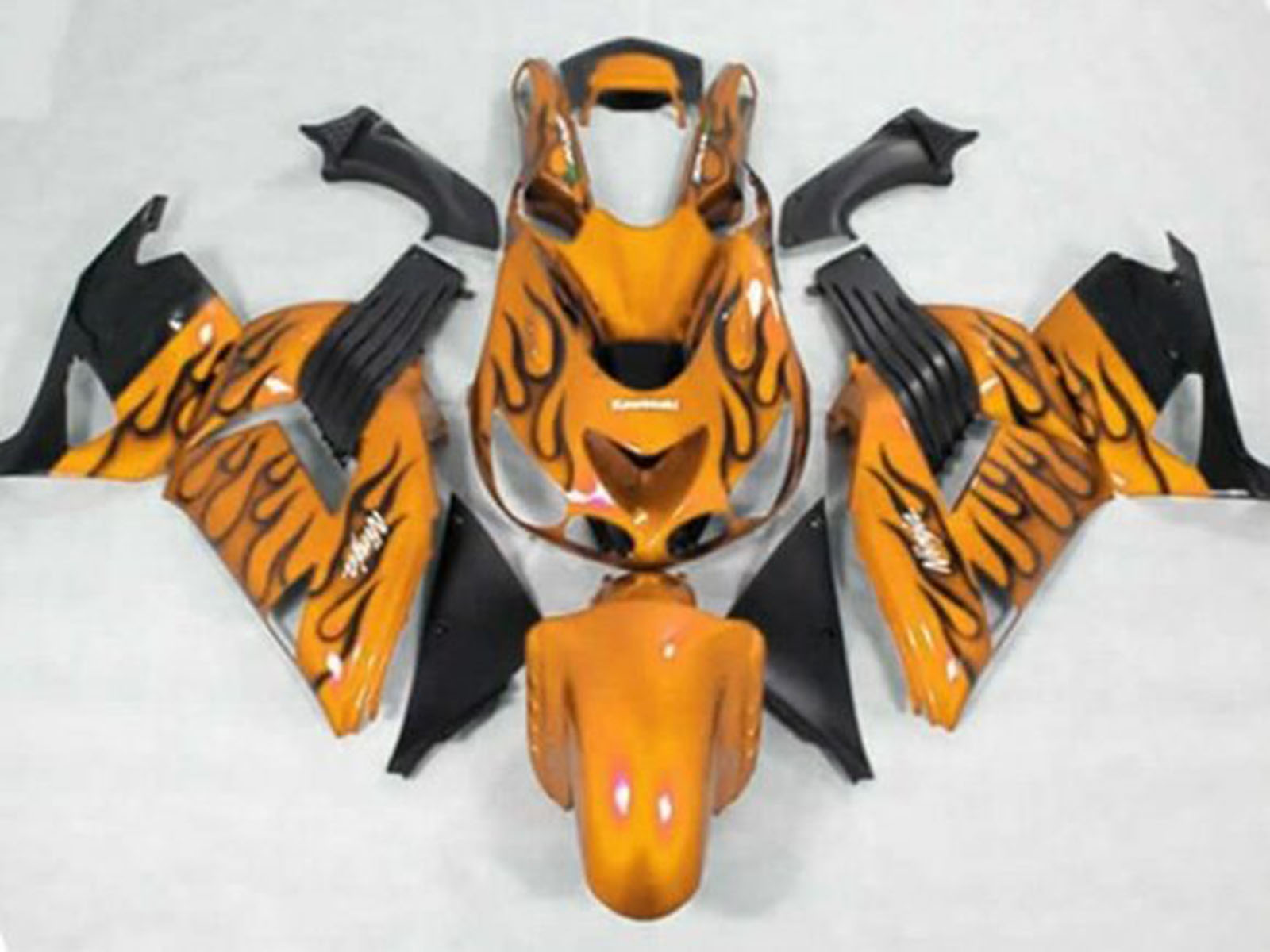 2006-2011 Orange Black Flame Kawasaki Ninja ZX14R ZZR1400 Fairing Kit